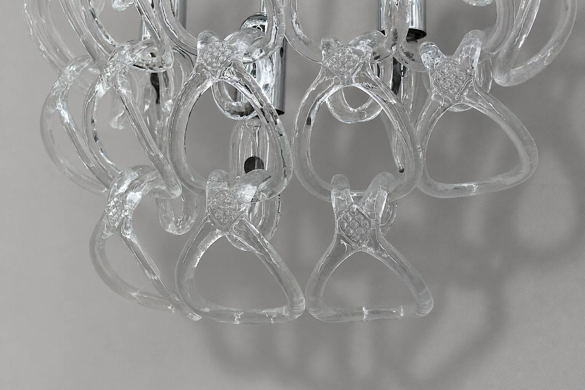Pair of Art Deco Half-Moon Wall Lights/Hot Water Bottles in Glass & Metal Links