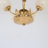 Mid-century brass and glass pendant light by Sario, Finland, 1950s.