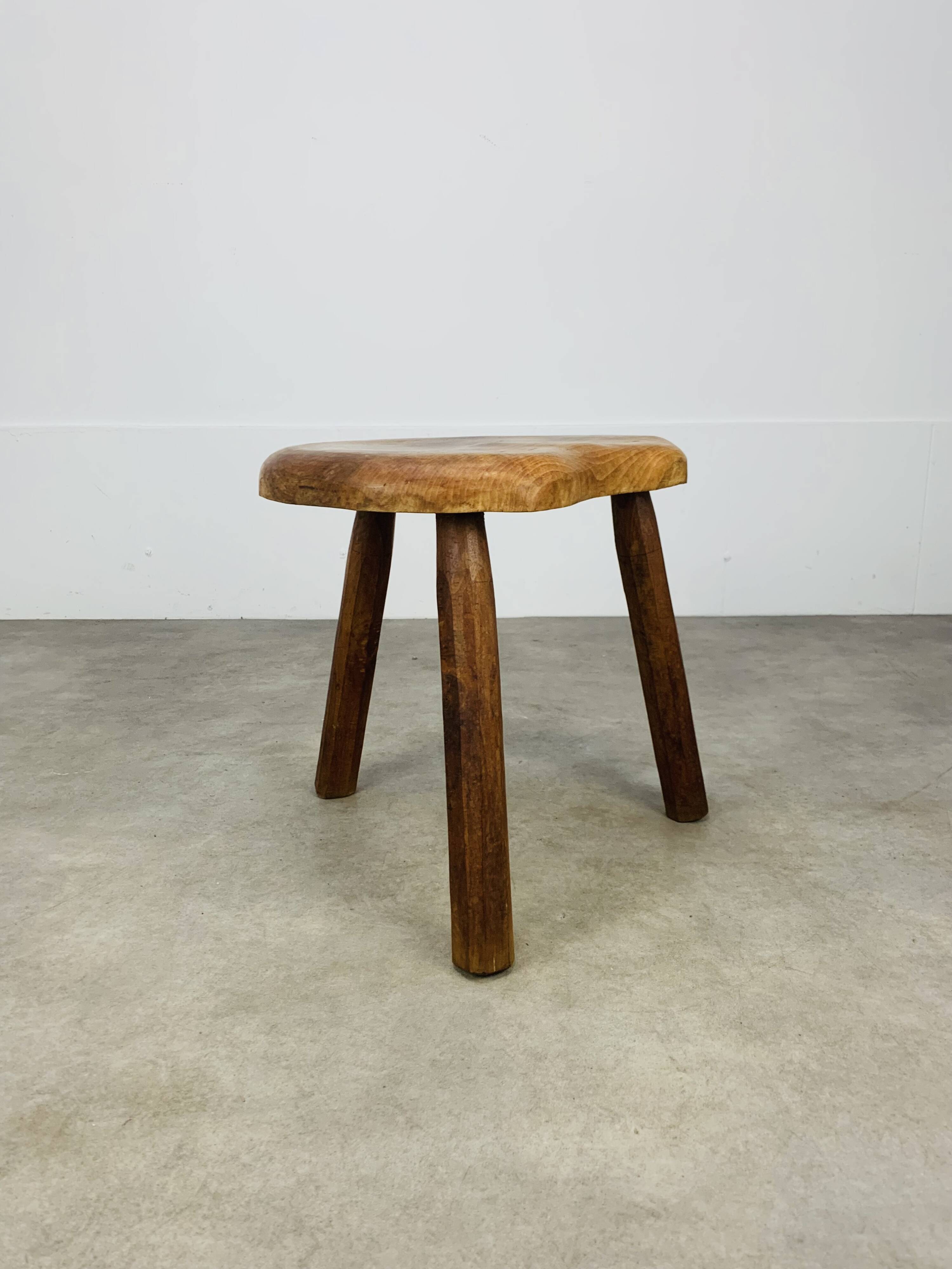 Brutalist tripod stool in solid wood