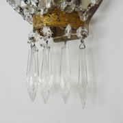 Pair of vintage bronze basket wall lights with glass pendants. The 50's