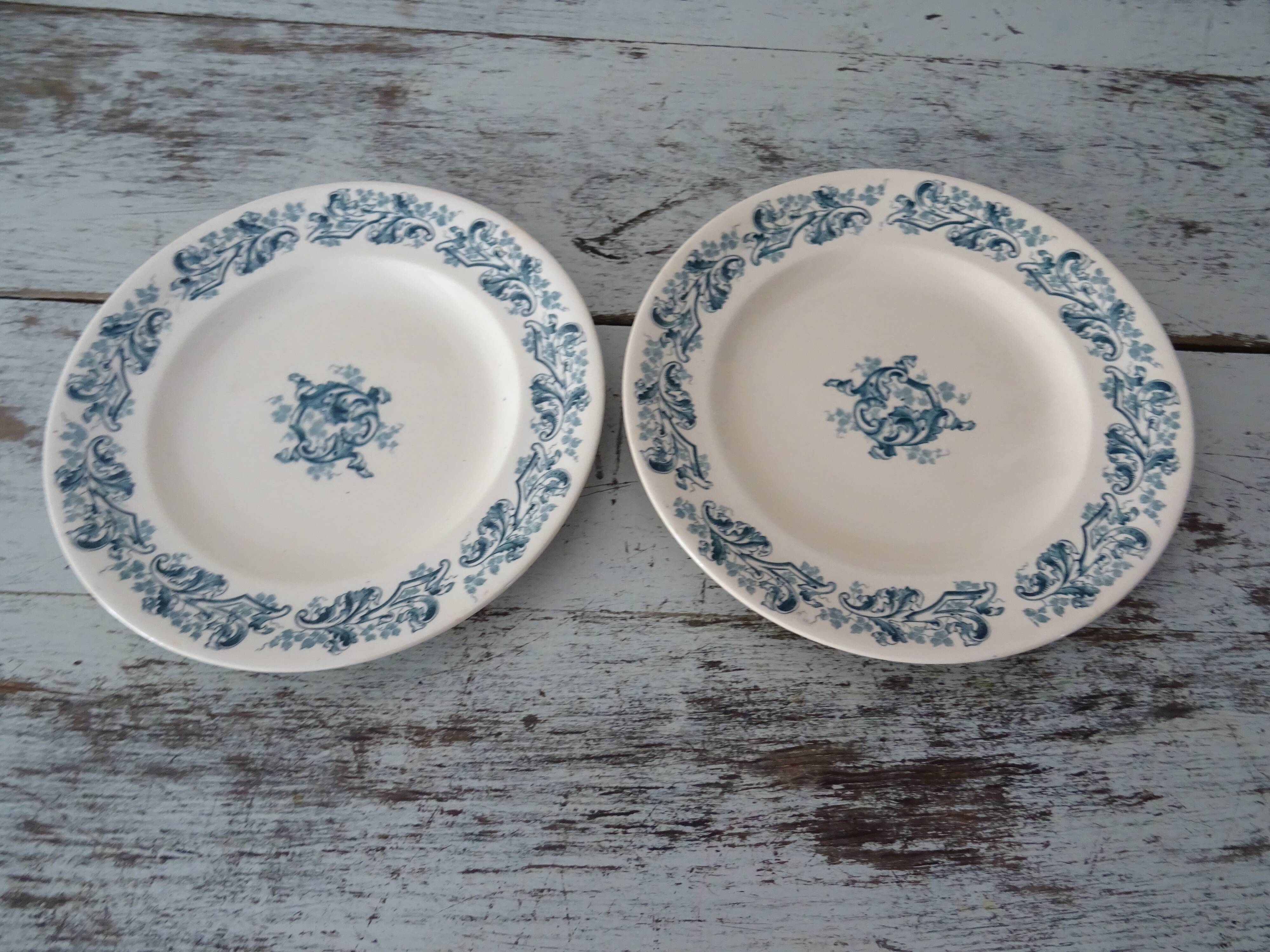 2 flat plates old faience longwy blue russian decoration 263102