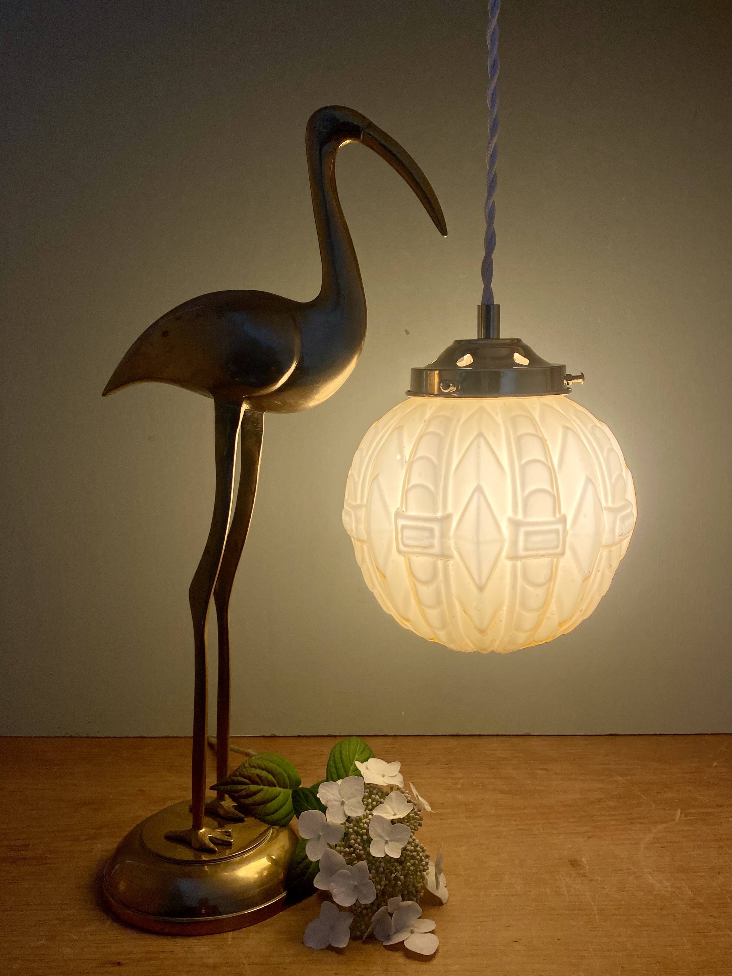 Vintage globe pendant light in pale yellow opaline