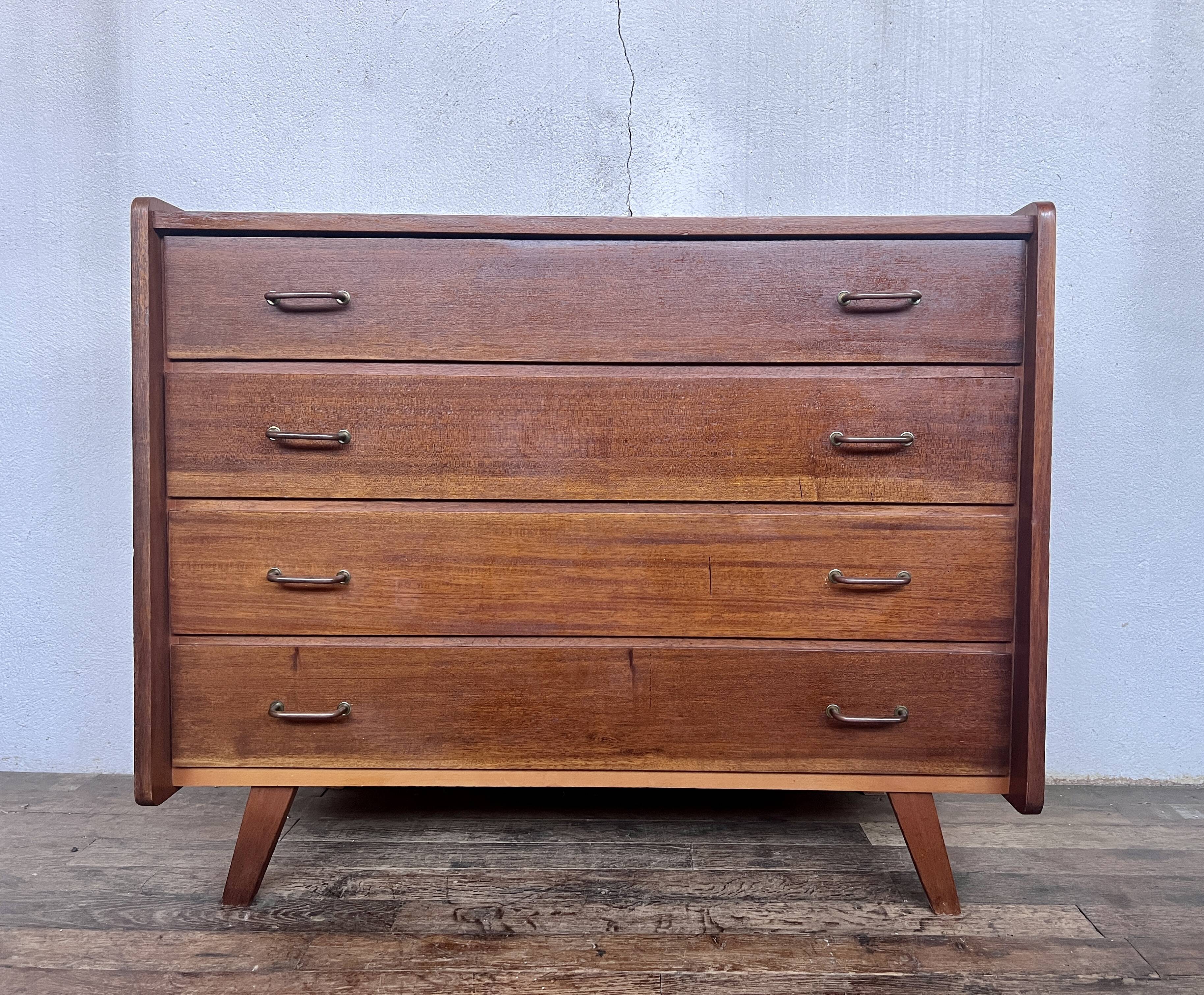 Vintage chest of drawers compass feet 1960 teak