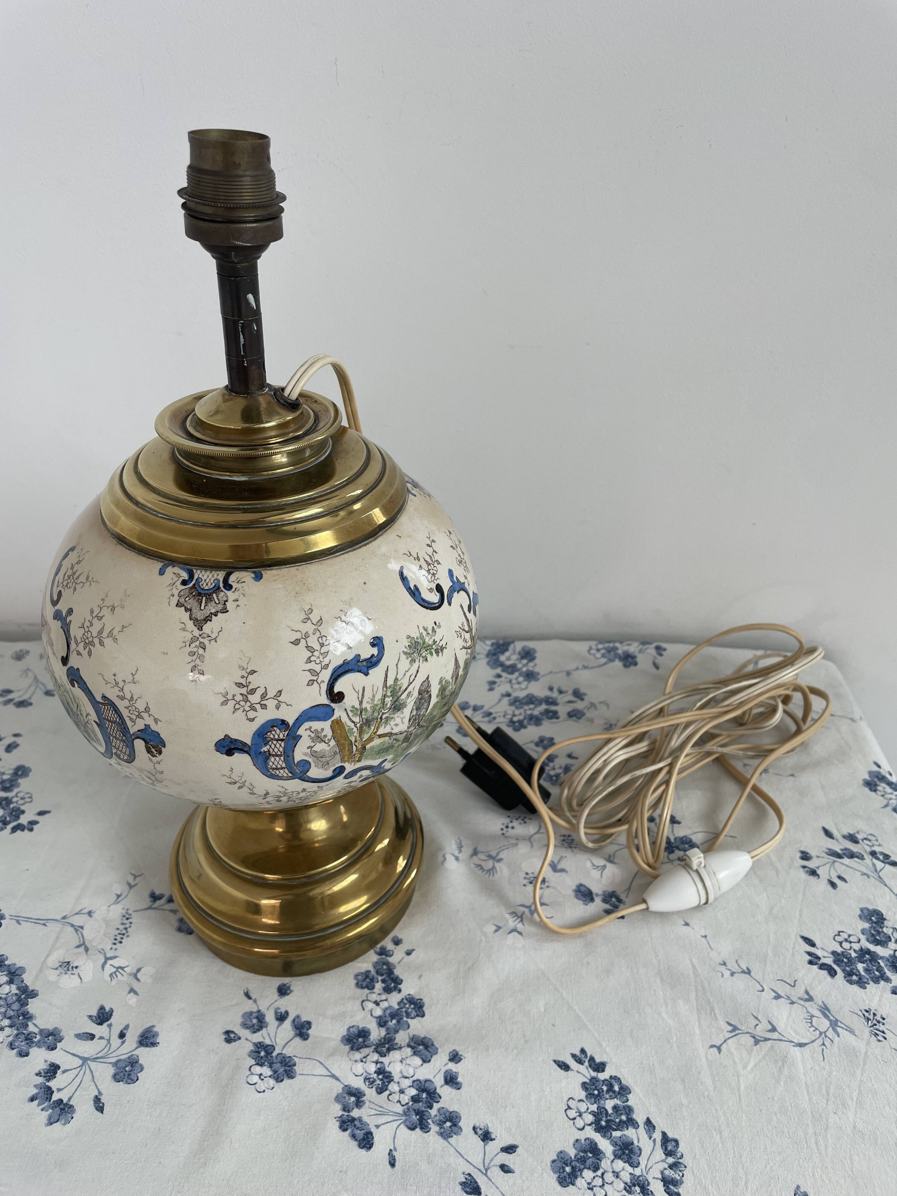 Antique lamp on earthenware vase attributed to Lunéville, monogram LN