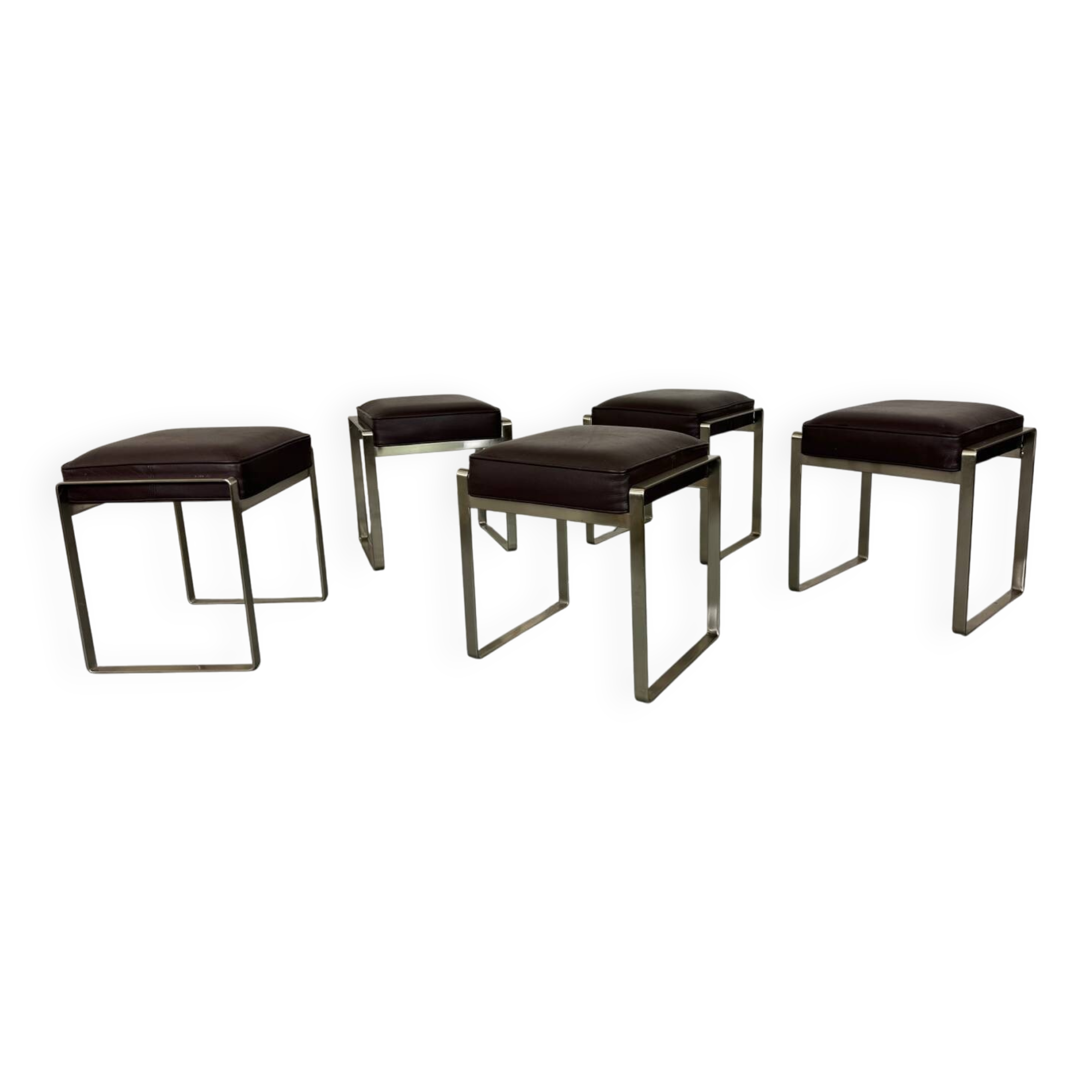 Italian Modern Steel and Brown Leather Stool by Antonio Citterio for Flexf