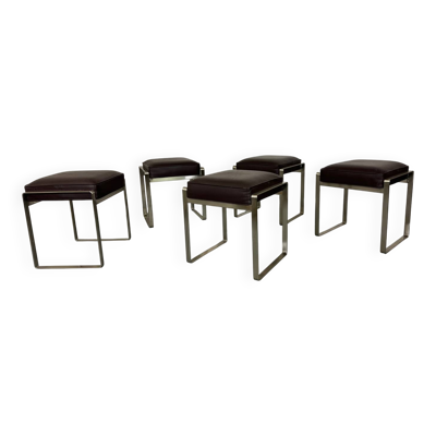 Tabouret italien moderne en acier et cuir marron par Antonio Citterio pour Flexf.