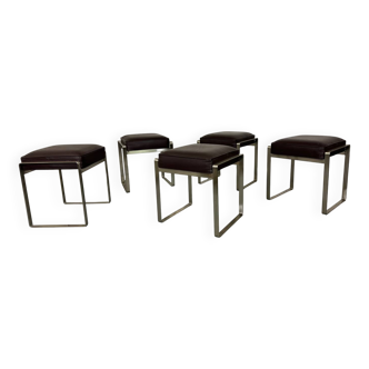 Tabouret italien moderne en acier et cuir marron par Antonio Citterio pour Flexf