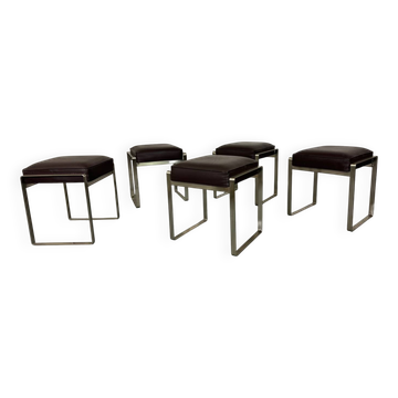 Modern Italian stool in steel and brown leather by Antonio Citterio for Flexf.
