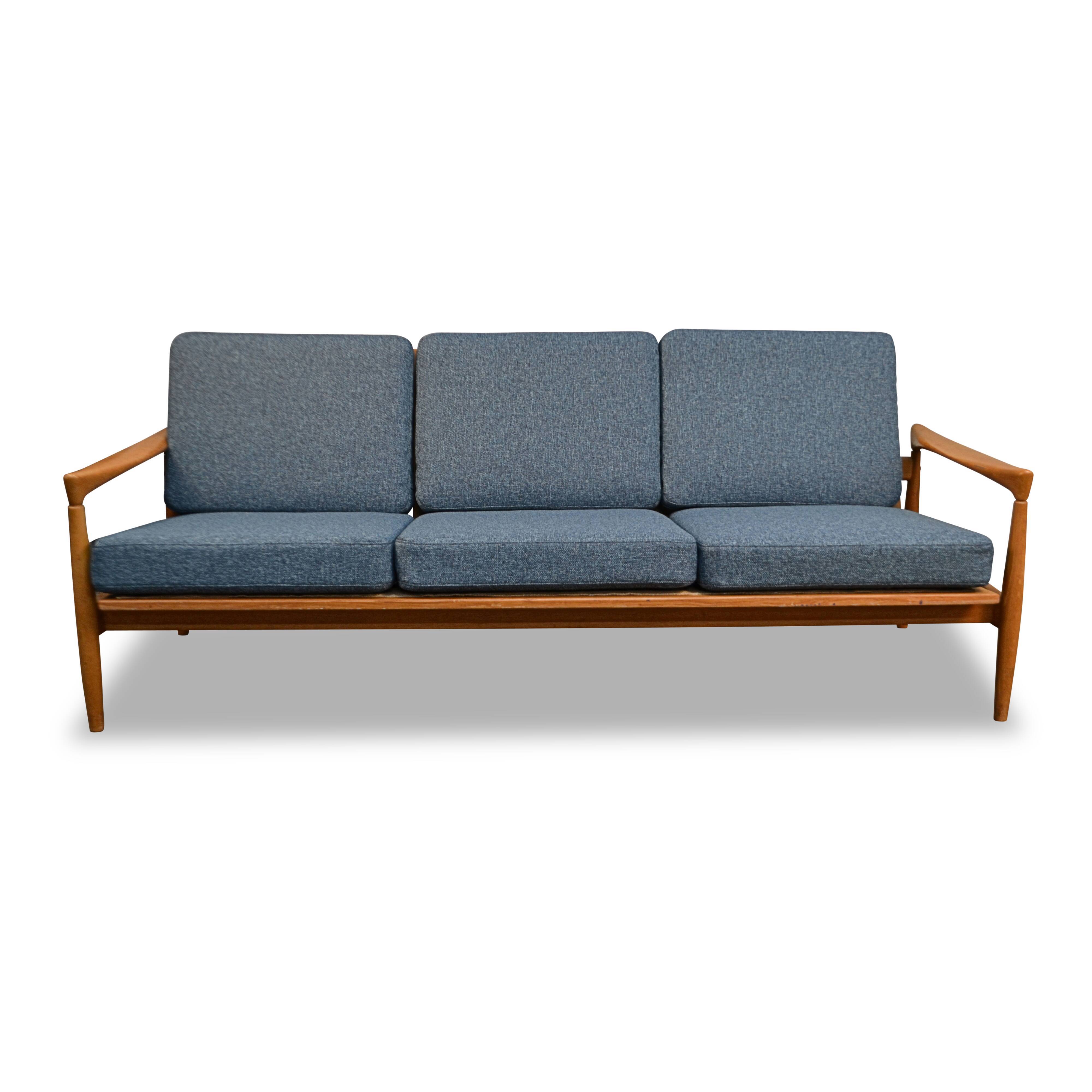 Vintage swedish design erik wørts oak 3-seater sofa