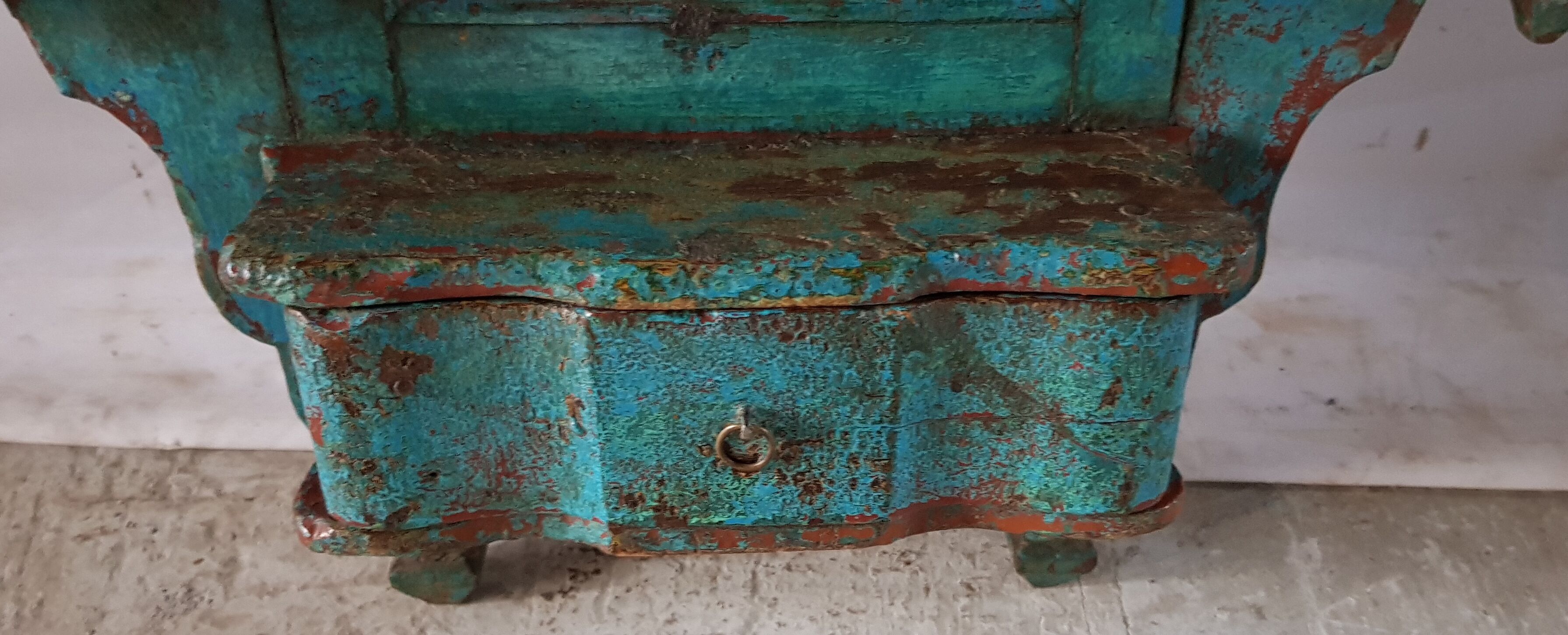 Old mirror-wall shelf in teak
