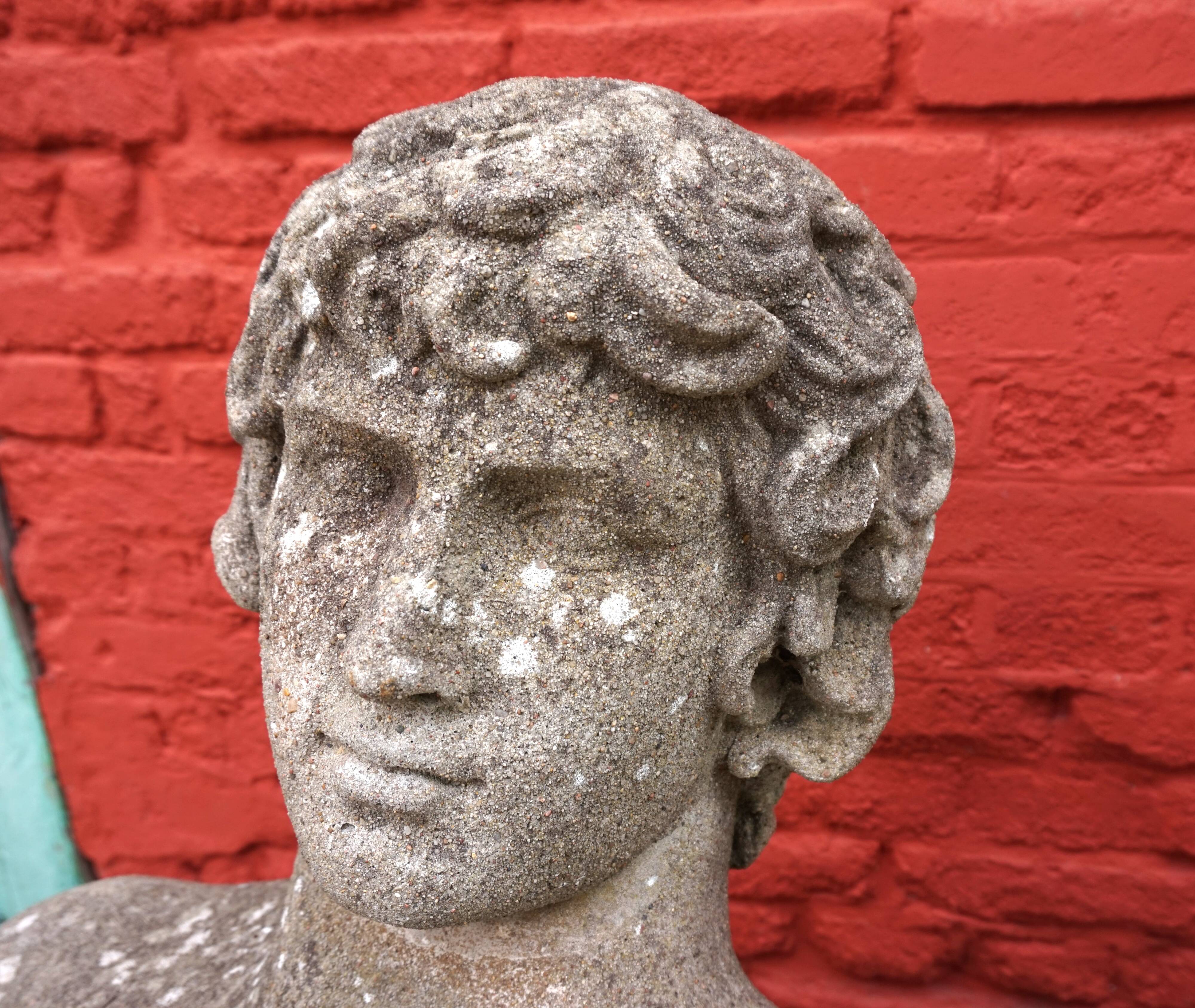 Weathered garden sculpture David concrete bust
