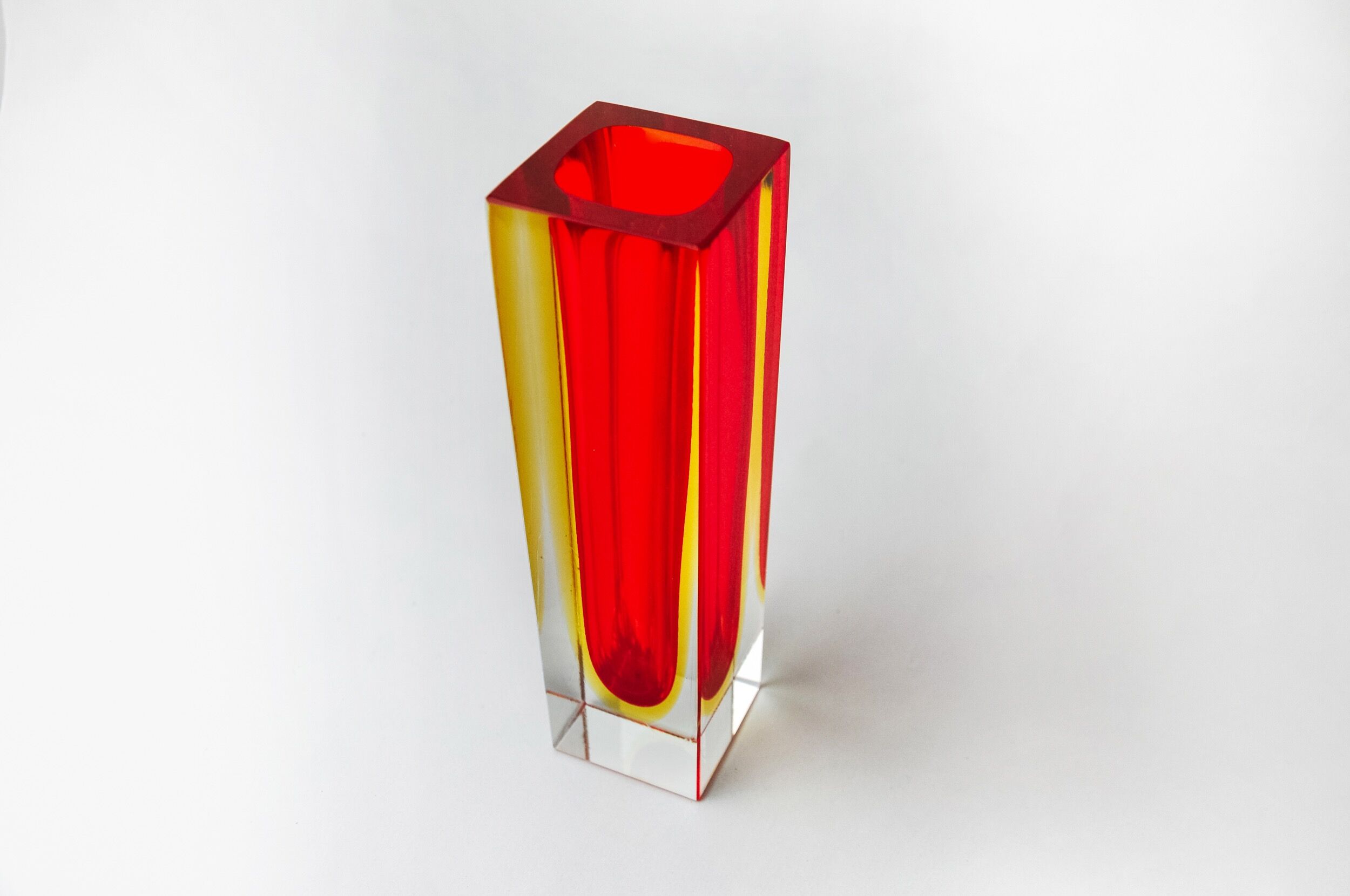 Red and yellow cubic Sommerso vase by Seguso, Murano, Italy, 1970