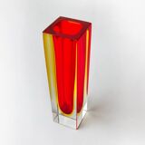 Red and yellow cubic Sommerso vase by Seguso, Murano, Italy, 1970
