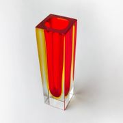 Red and yellow cubic Sommerso vase by Seguso, Murano, Italy, 1970