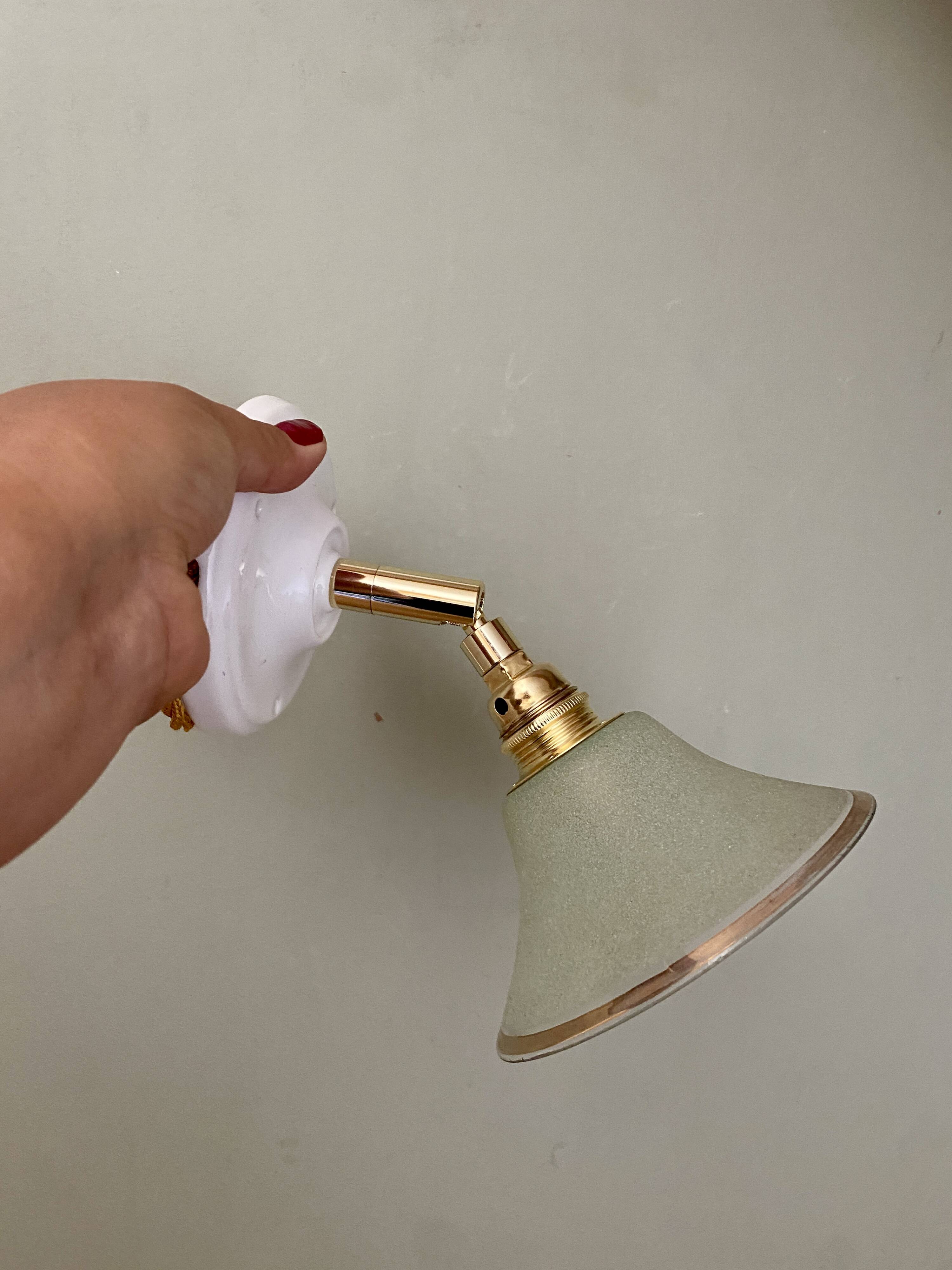 Applique abat-jour vintage en verre granité vert