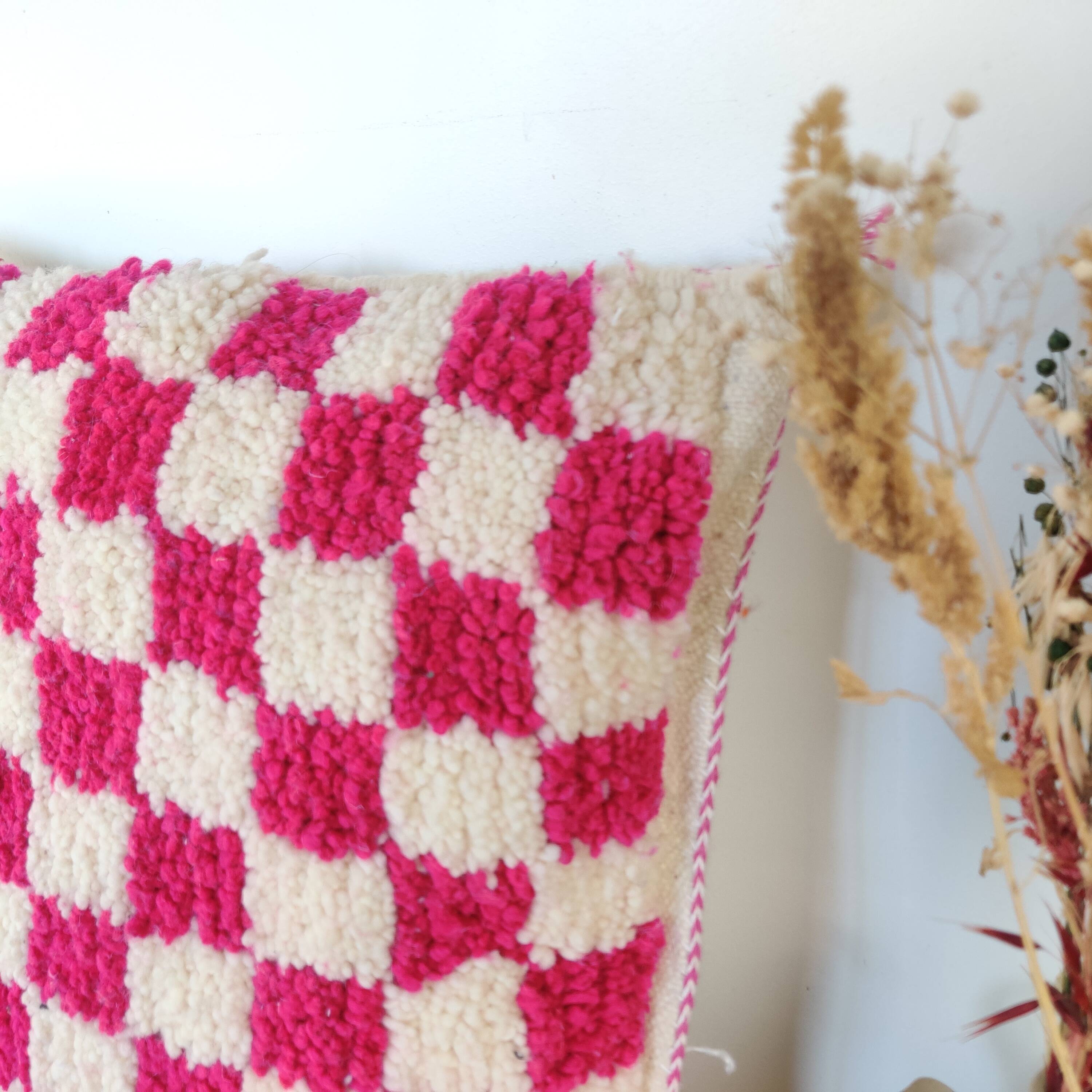 Berber pink checkerboard cushion