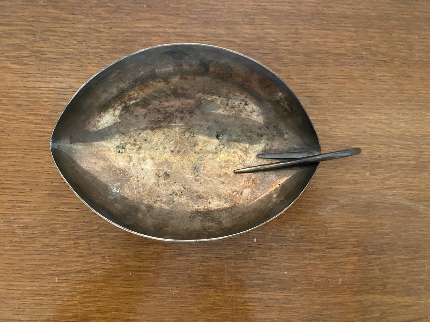 Old CHRISTOFLE Lino Sabattini Leaf Shaped Silver Metal Empty Pocket #C