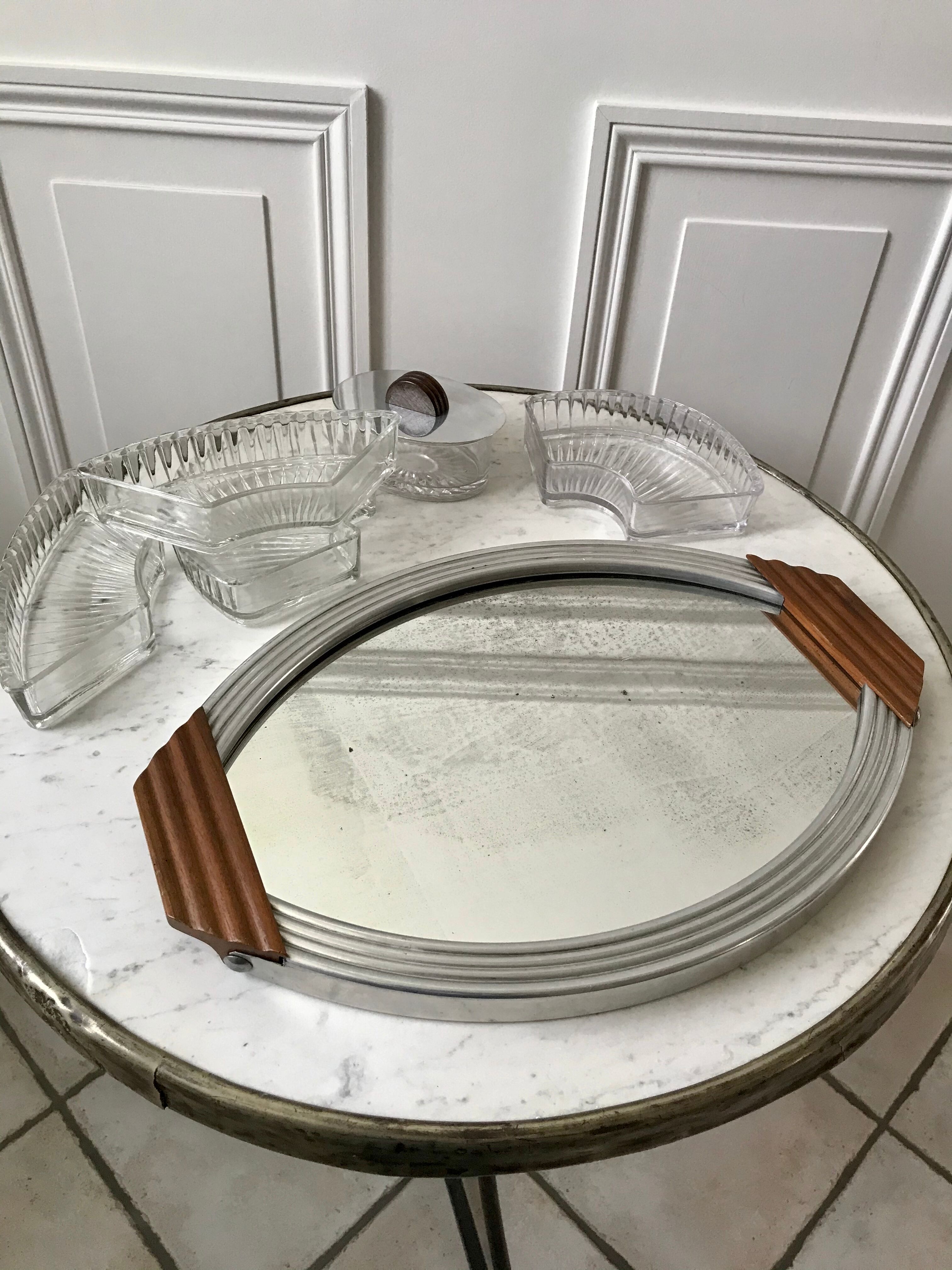 Art Deco mirror tray with appetizer compartments