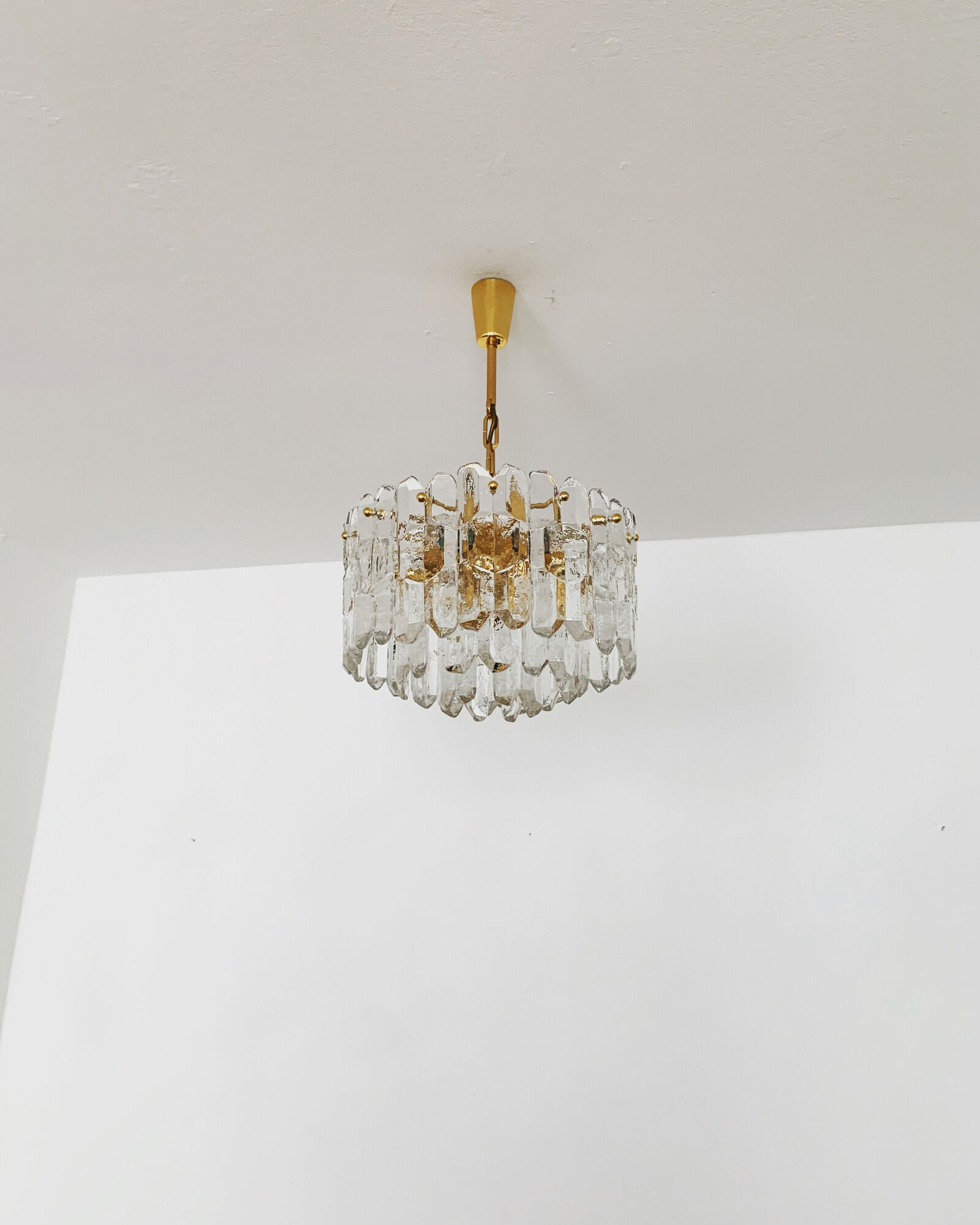 Gilded ice glass chandelier by J.T. Kalmar for Franken KG