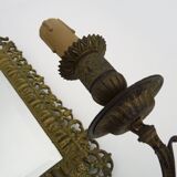 Pair of 3-light beveled mirror wall lights in Napoleon style, gilded bronze