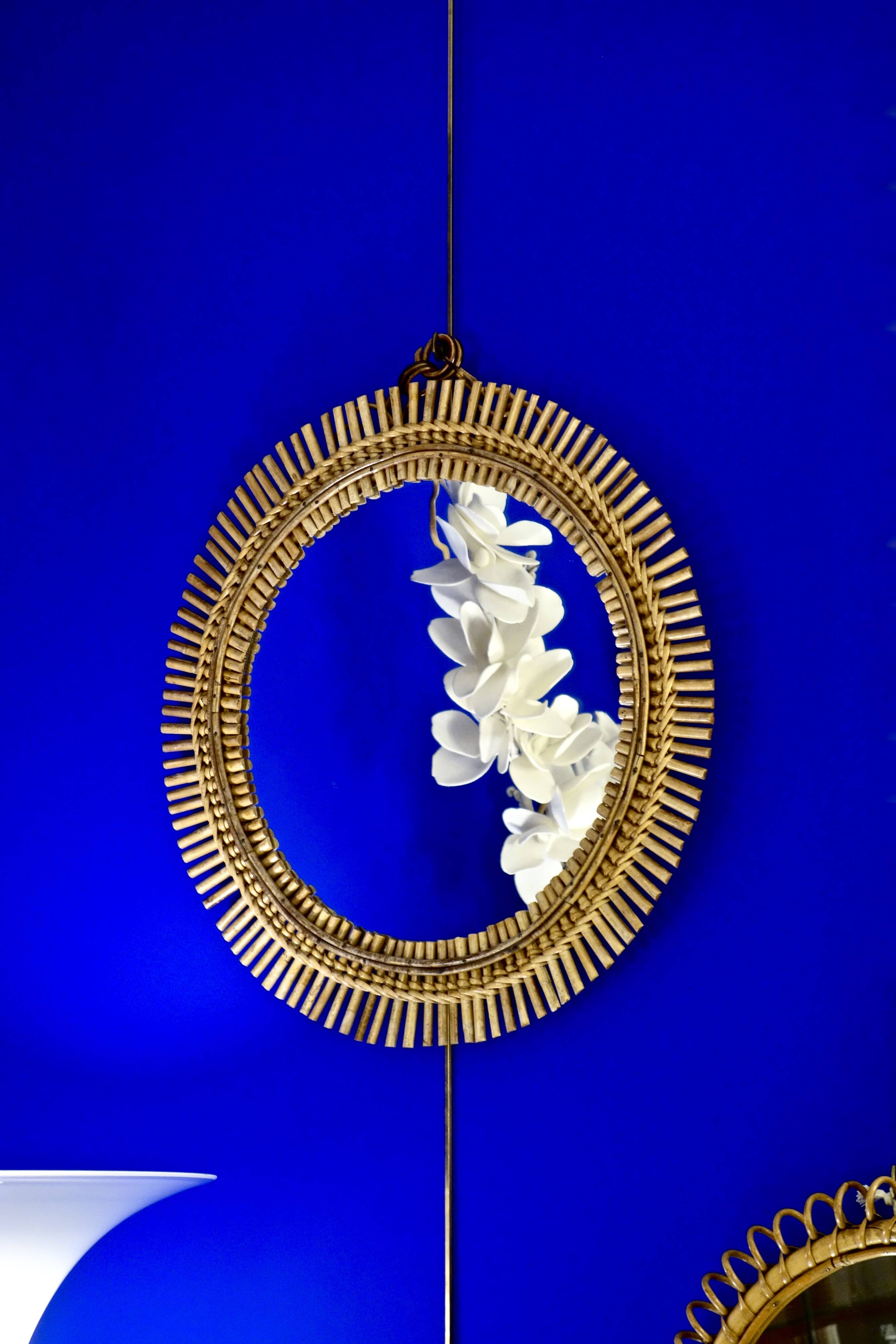 Large rattan and bamboo mirror by Franco Albini for Bonacina, Italy 1960s