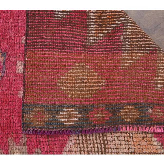 1970s vintage Turkish hand-knotted wool cotton pink runner rug 80x289