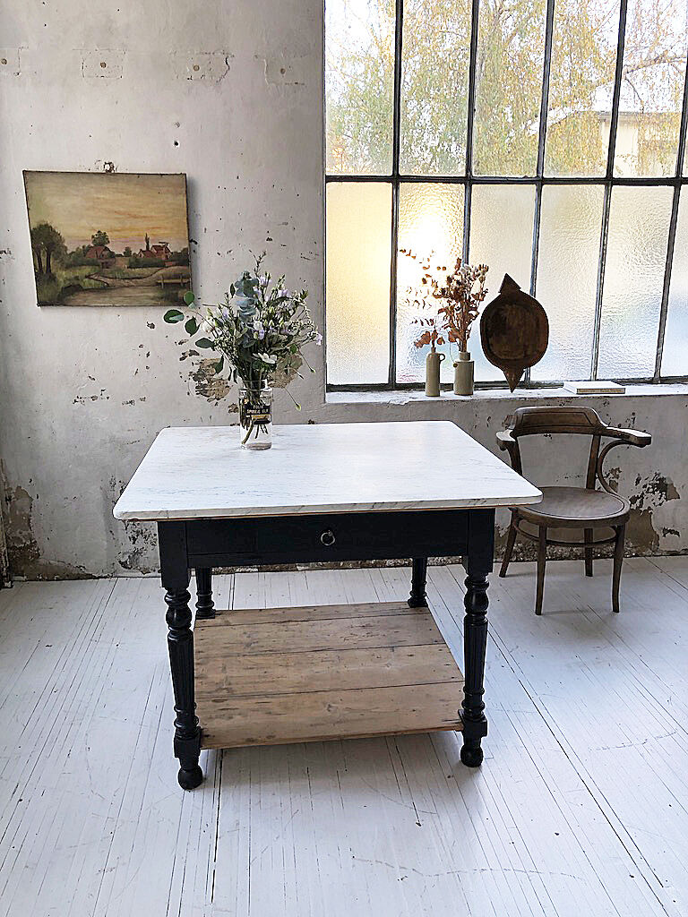 Butcher's table work central island marble