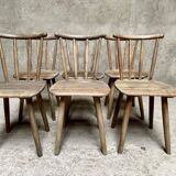 Series Set of 6 old rustic Western bistro chairs in original patina wood