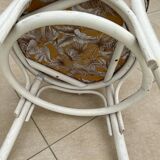 Vintage White Rattan/Bamboo Garden Furniture Set with 2 Chairs and a Stool