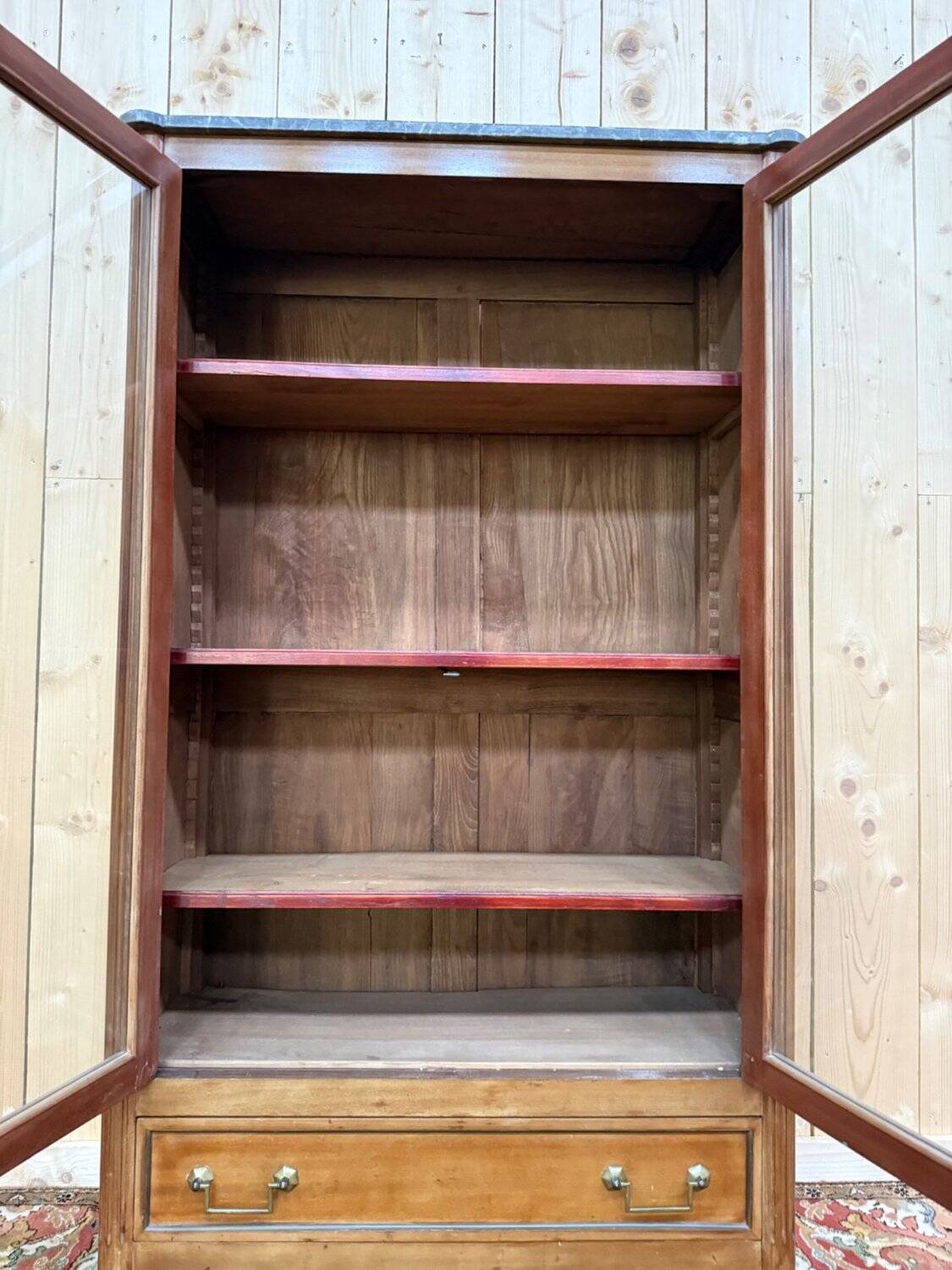 Louis XVI display cabinet in mahogany and marble
