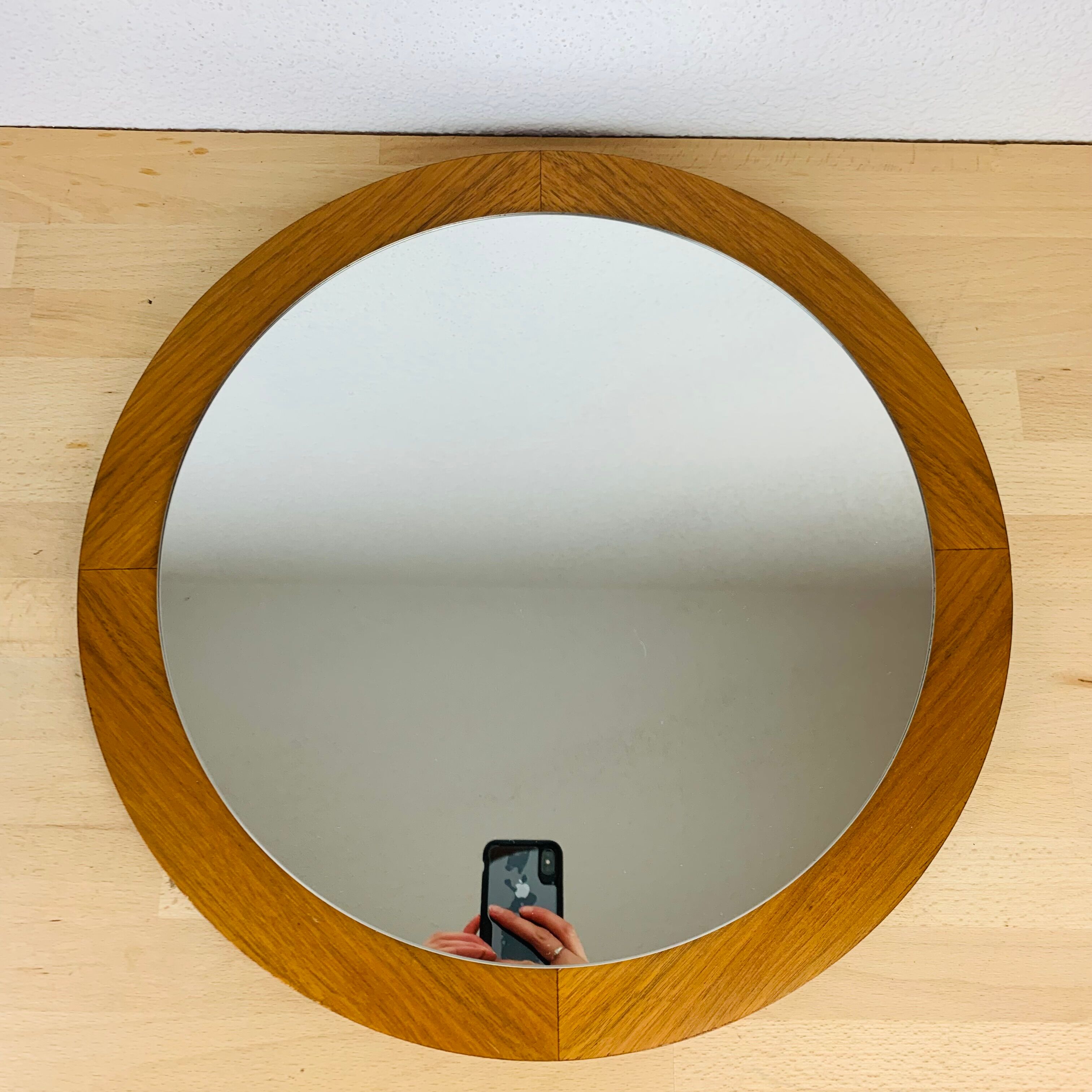 Scandinavian mirror round teak 47 cm 60s