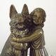 French Art Deco Table Lamp – Kneeling Girl with Dog & Clichy Glass Shade
