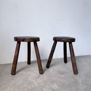 Pair of tripod stools in oak