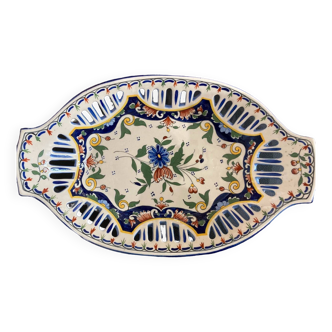 openwork fruit or bread basket in Rouen earthenware, early 20th century
