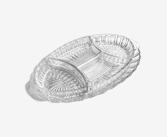 Plat en verre vintage et ses 4 ramequins