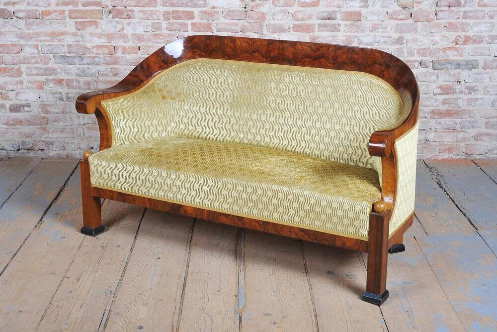 Empire Upholstered and Inlaid Walnut Living Room Set, Austria, 1810s, Set of 3