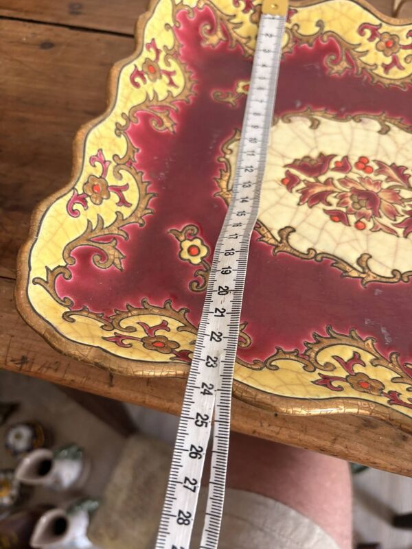Ancien Plat Emaux Longwy Plaisance Par P. Chevalier Décor Main france