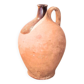 Antique partially glazed terracotta pitcher – 19th century rustic pottery