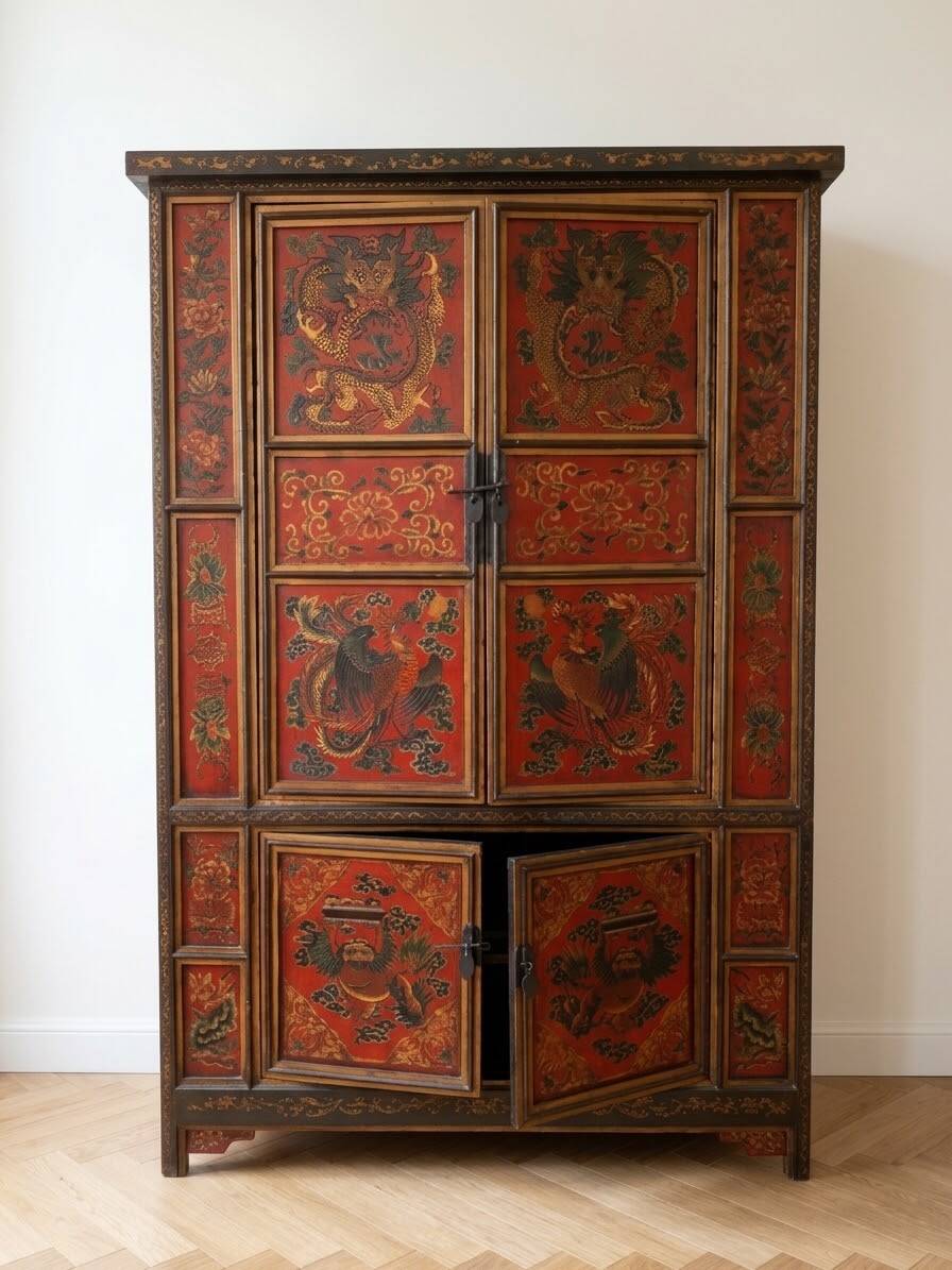Meuble asiatique traditionnel rouge
