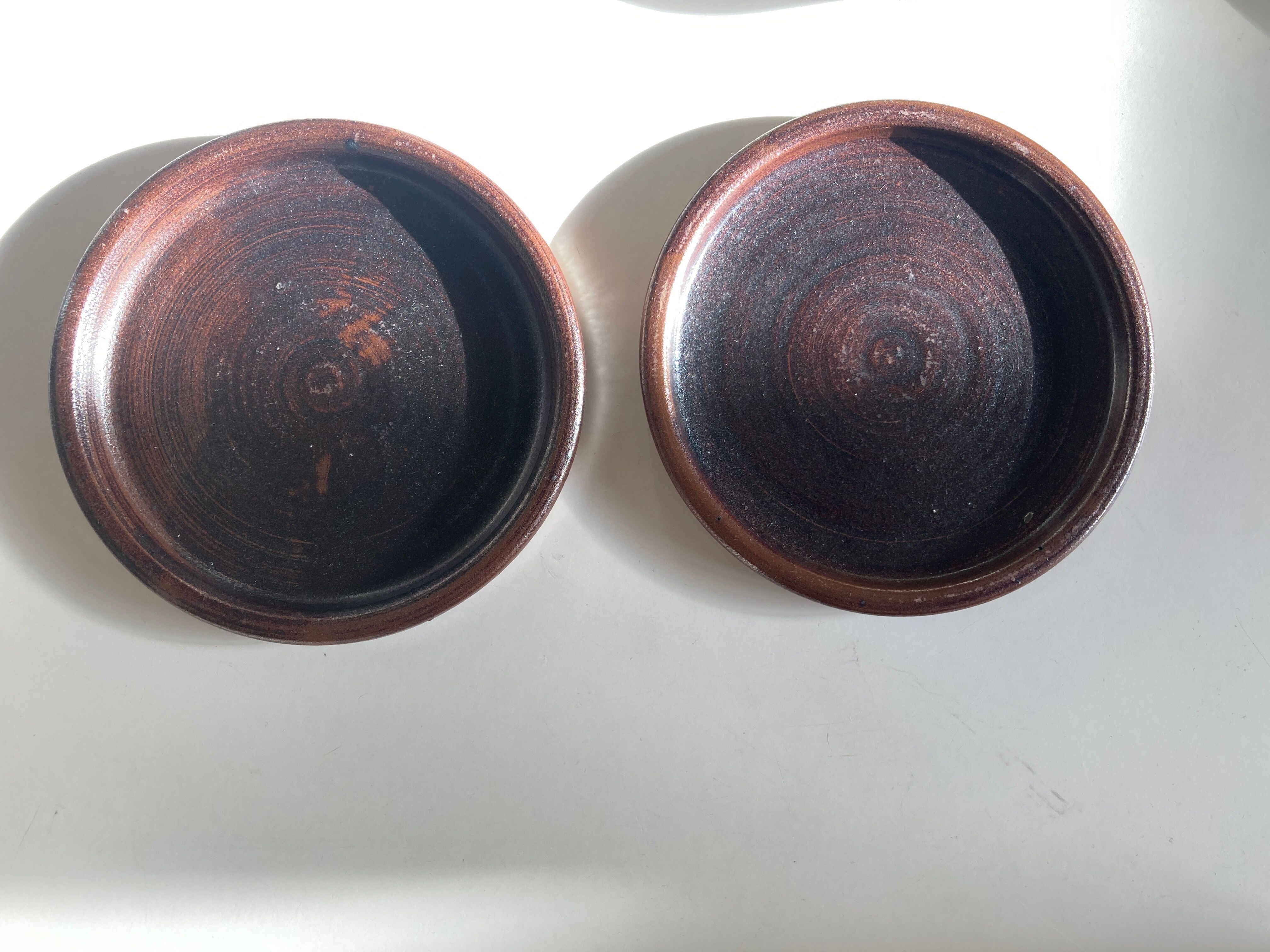Pair of stoneware breakfast cups signed 1970