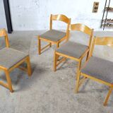4 Chaises en Orme Vintage 1970 / 1980, 4 sièges en bois massif blond