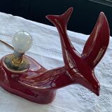 Art deco red enamelled ceramic bird table lamp