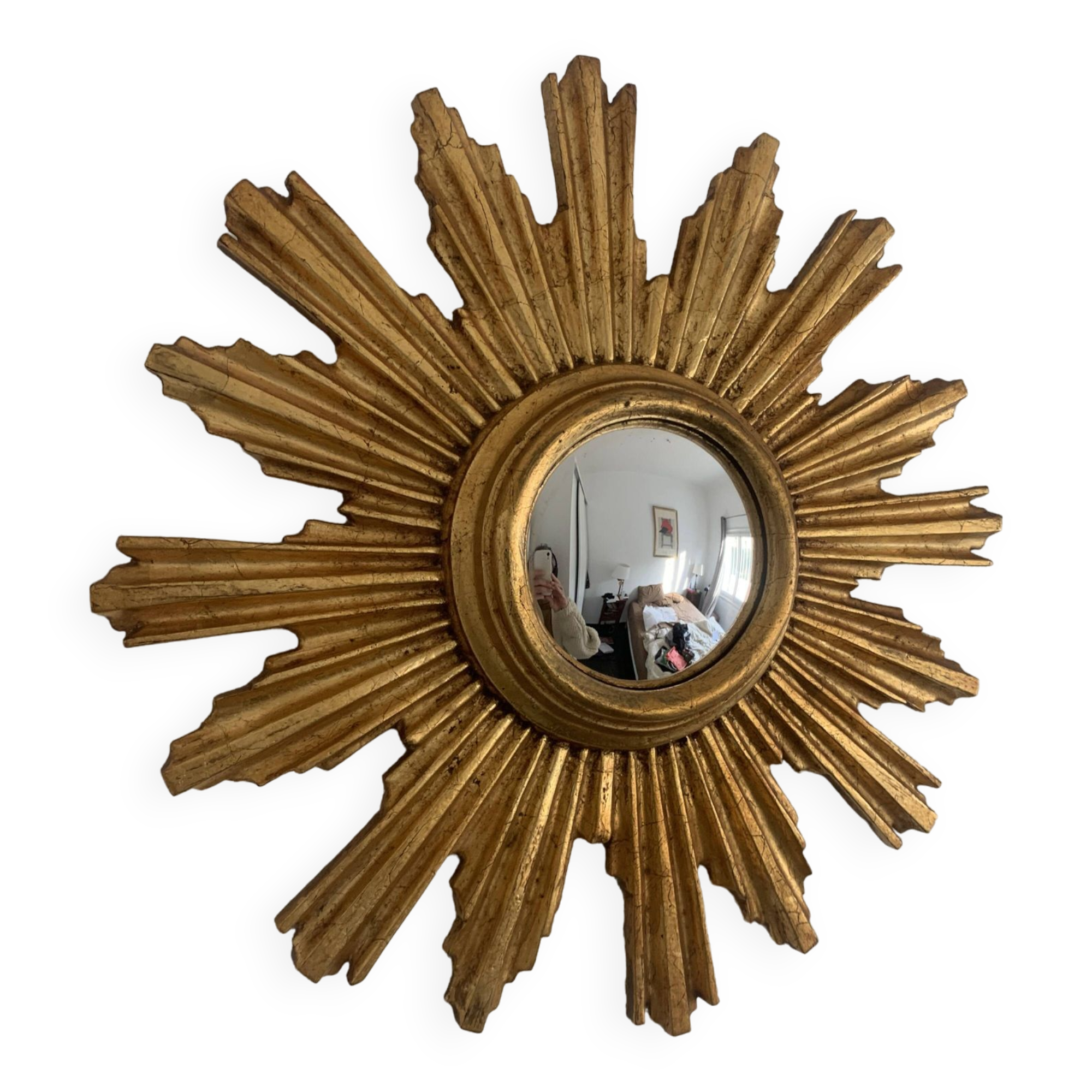 Vintage mirror 1960 sun witch gold leaf - 40 cm