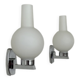 Paire d'appliques vintage en chrome et verre sablé, France, 1960