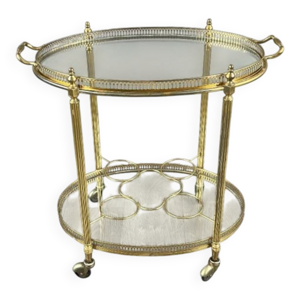 Table Roulante Chariot en Laiton et Verre, XXe Siècle