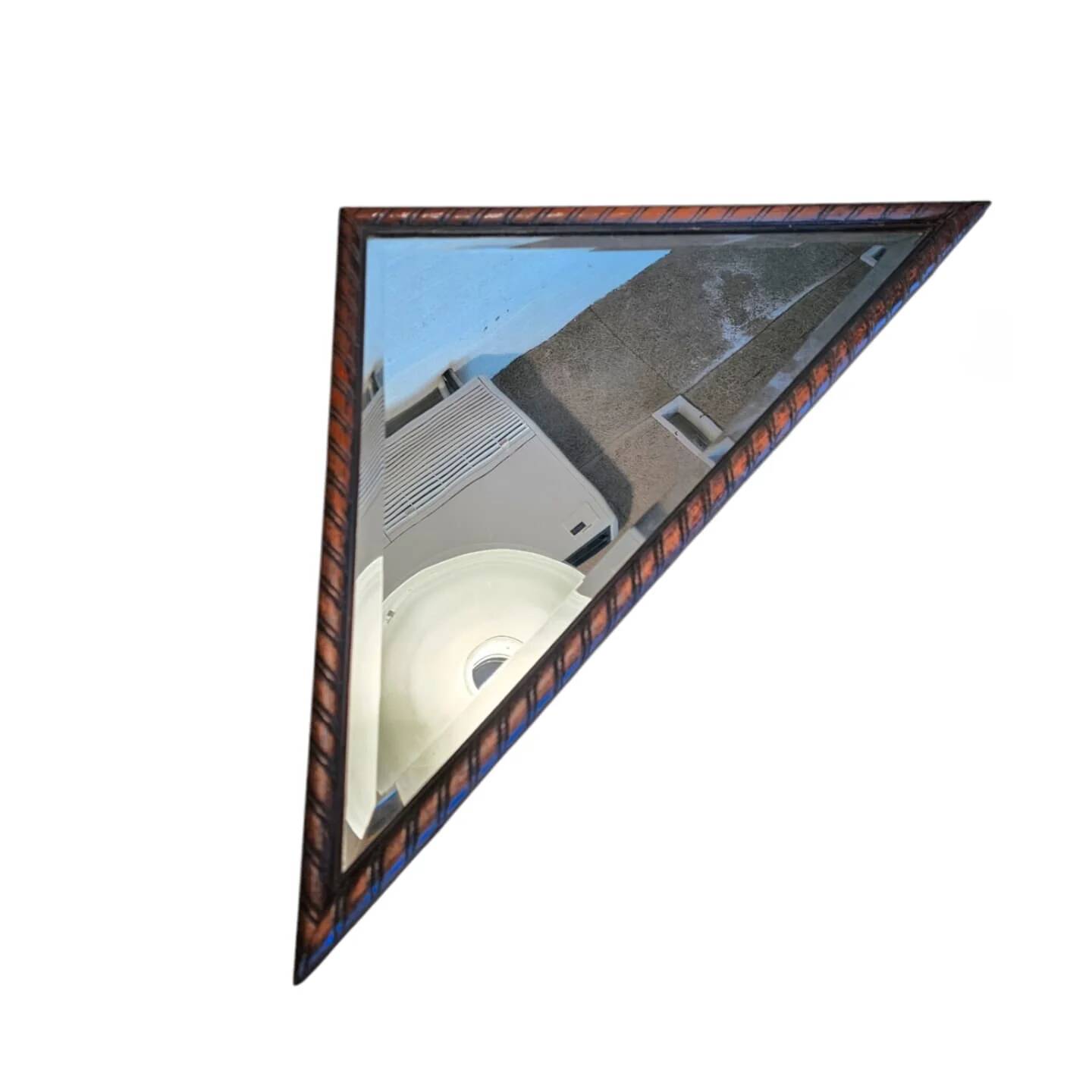 2 x miroirs triangulaires en bois de chêne / bords coupés à facettes