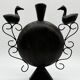 Vase with birds in forged metal, handcrafted, 1960s