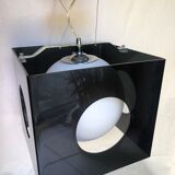 Suspension cube plexi noir et globe blanc