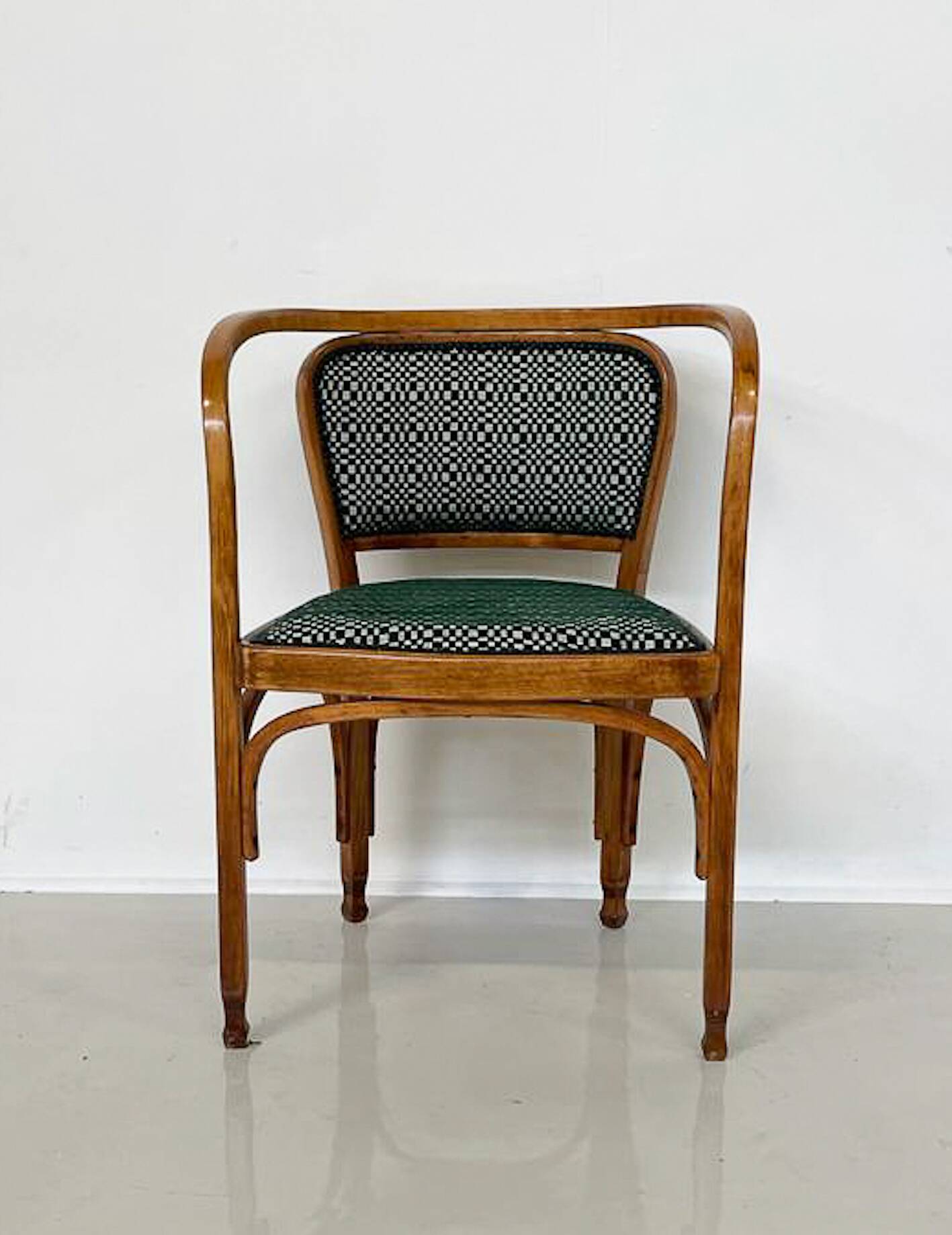 Armchair No. 715 Gustav Siegel for Kohn, Fabric and Wood, Austria, 1900s - New Upholstery