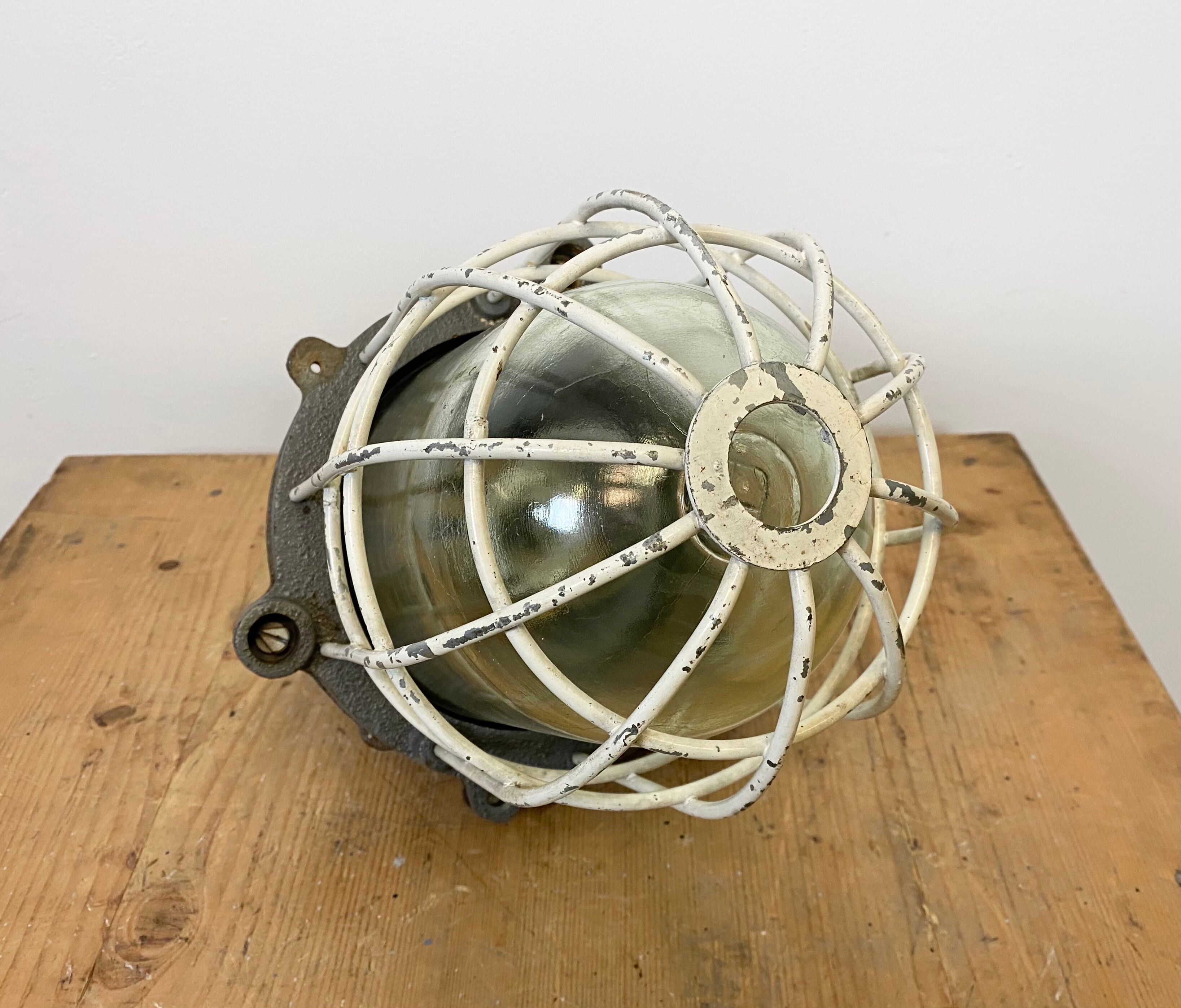 Grey cast iron industrial cage pendant light, 1970s
